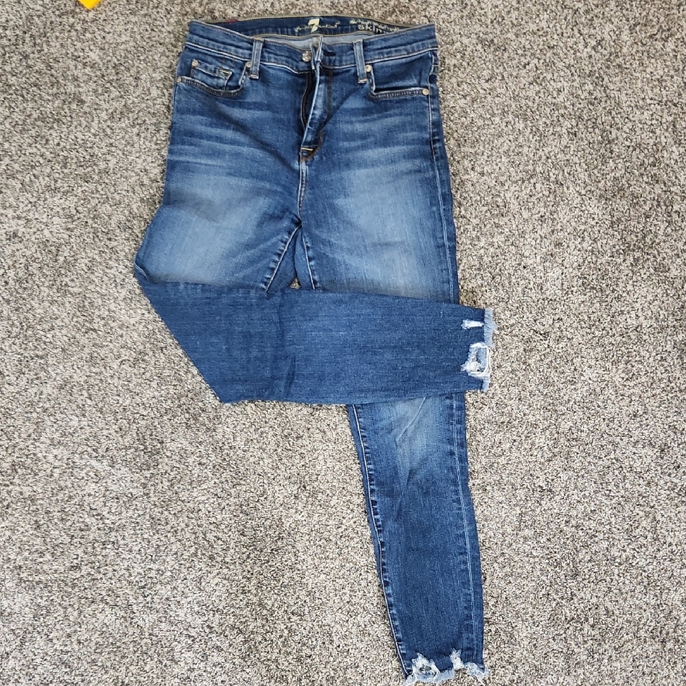 7 For All Mankind Distressed Blue Skinny Jeans